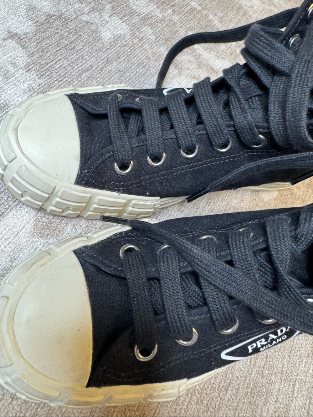 Prada Black Canvas High-Top Sneakers with Cream Sole/ No Box - Picture 4 of 6
